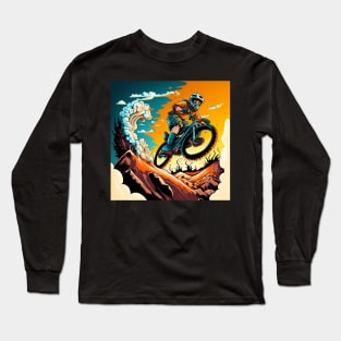 Abstract cartoon image of an extreme downhill mountain biker. Long Sleeve T-Shirt